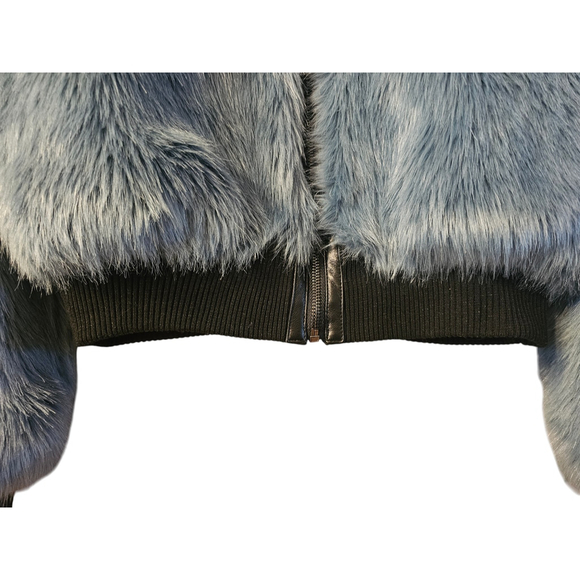 Express x Negin Mirsalehi Blue Faux Fur Bomber Jacket XS EUC Cropped Y2K - Picture 7 of 8